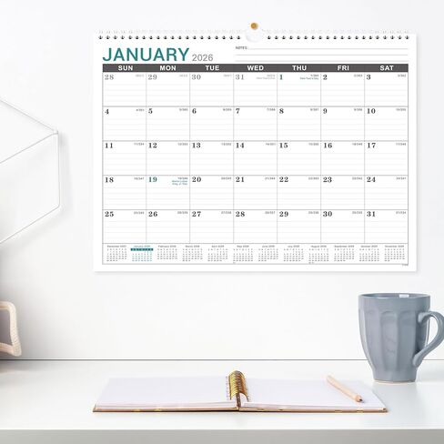 Wall Calendar 2025-2026 - Monthly Calendar from July 2025 to December 2026, Calendar 2025-2026 with Premium Paper, Spiral Bound, 14.5'' x 11.5‘’ in Kuwait