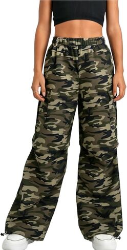 Floerns Girl's Camo Print Straight Leg Y2k Pants Elastic Waist Gym Track Pants in Kuwait