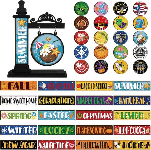 41 Pcs Interchangeable Seasonal Mini Standing Sign Farmhouse Interchangeable Welcome Wood Sign Interchangeable Seasonal Decor Decorative Wooden Holiday Table Sign for Home Table Decor in Kuwait