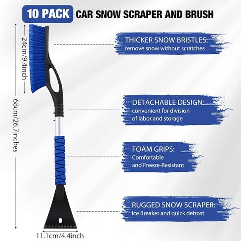 Gisafai 10 Pack 27" Snow Brush and Detachable Ice Scraper Snow Removal Car Brush with Comfortable Foam Grip for Car SUV Truck Windshield Window, Orange in Kuwait