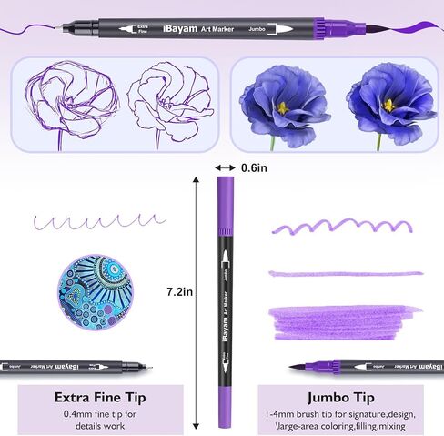 iBayam Art Markers Set, 72 Colors Dual Tip Brush Pens for Adult Coloring Book, Note-Taking, Calligraphy, Journaling, Sketching & Lettering, with Gift Case for Kids Adult Teens School Art Supplies in Kuwait