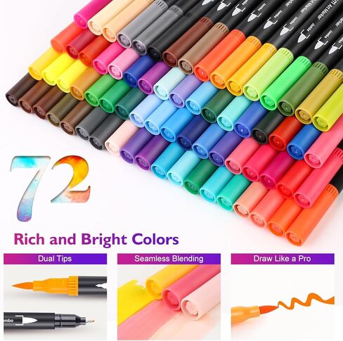 iBayam Art Markers Set, 72 Colors Dual Tip Brush Pens for Adult Coloring Book, Note-Taking, Calligraphy, Journaling, Sketching & Lettering, with Gift Case for Kids Adult Teens School Art Supplies in Kuwait