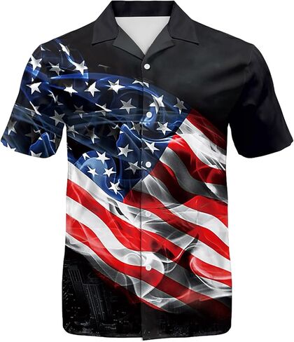 Eciodci Men's American Flag Patriotic Button Down Shirt USA 4th of July Short Sleeve Shirts for Men in Kuwait
