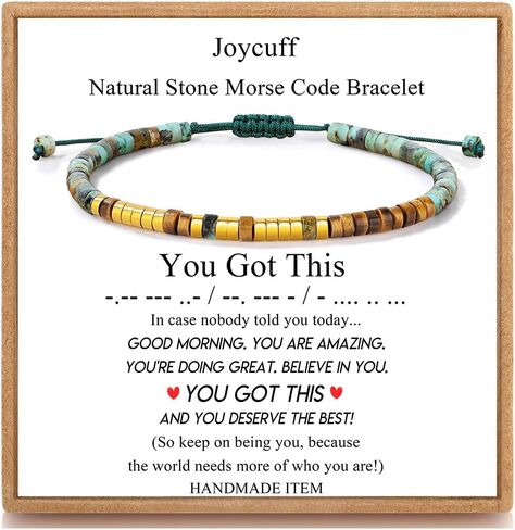 JoycuFF Inspirational 𝐌𝐨𝐫𝐬𝐞 𝐂𝐨𝐝𝐞 𝐁𝐫𝐚𝐜𝐞𝐥𝐞𝐭𝐬 for Women Funny Jewelry Birthday Valentines Gifts for Her Mother Aunt Daughter Sister Best Friend Adjustable Natural Bead Wrap Bracelets in Kuwait