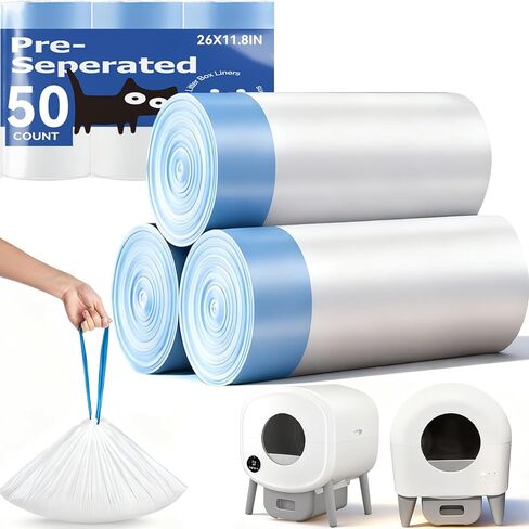 60 Count Automatic Cat Sterter Bags Liner متوافقة مع Caitelince ، وتوريد الحيوانات الأليفة للتنظيف ذاتيًا ببديل القمامة ببديلة حقائب Tash مع الرباط الثقيل -26 "× 15" in Kuwait
