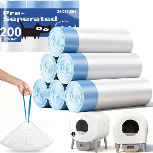 60 Count Automatic Cat Litter Bags Liner Compatible with CAITELINCE, Pet Supply Self-Cleaning Cat Litter Box Replacement Liners Tash Bags with Drawstring Heavy Duty -26" x 15" in Kuwait