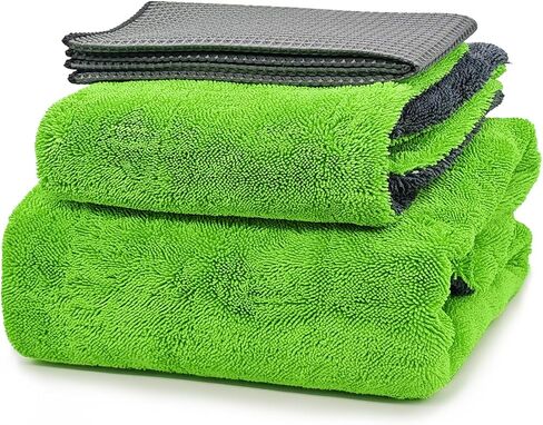 2-Pack Car Drying Towels, 16"x 16" Microfiber Drying Towel for Car Detailing, 1400 GSM High Absorbent Edgeless Streak Free Car Wash Drying Towels for Car Truck SUV, Green&Gray in Kuwait