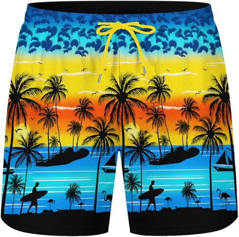 KSLIDS Funny Duck Mens Swim Trunks with Compression Liner Fashion Cool 2-in-1 Swimming Shorts 5 inches Inseam Yellow Stretch Quick Dry Board Shorts Beach Swimsuit with 4 Pockets -L, Large in Saudi Arabia
