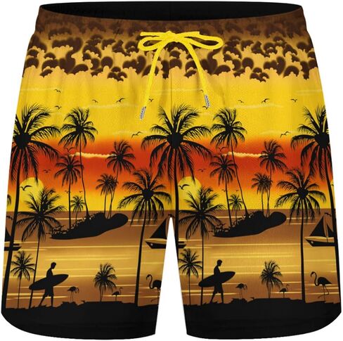 KSLIDS Funny Duck Mens Swim Trunks with Compression Liner Fashion Cool 2-in-1 Swimming Shorts 5 inches Inseam Yellow Stretch Quick Dry Board Shorts Beach Swimsuit with 4 Pockets -L, Large in Saudi Arabia