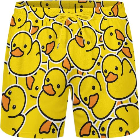 KSLIDS Funny Duck Mens Swim Trunks with Compression Liner Fashion Cool 2-in-1 Swimming Shorts 5 inches Inseam Yellow Stretch Quick Dry Board Shorts Beach Swimsuit with 4 Pockets -L, Large in Saudi Arabia