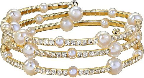 Imitition Pearl Stretch Cuff Bracelet for Women Adjustable Multilaye Rhinestone Cuff Bracelet Wedding Brides Holiday Party Jewelry in Kuwait