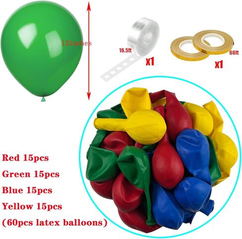 Party Balloons Set with Balloon Strips and Gold Ribbon, Red, Blue, Green, Yellow,Latex Balloons in Kuwait