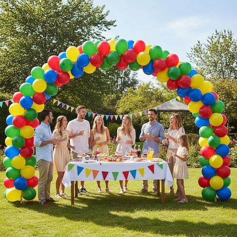 Party Balloons Set with Balloon Strips and Gold Ribbon, Red, Blue, Green, Yellow,Latex Balloons in Kuwait