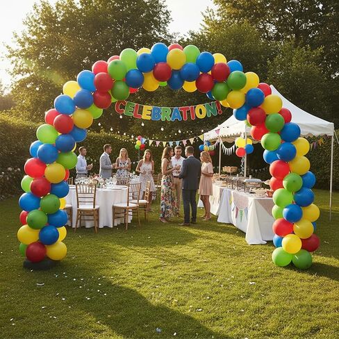 Party Balloons Set with Balloon Strips and Gold Ribbon, Red, Blue, Green, Yellow,Latex Balloons in Kuwait