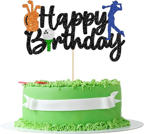 Gyufise 1 Pc Golf Happy Birthday Cake Topper - Glitter Golf Ball Player - Black in Saudi Arabia