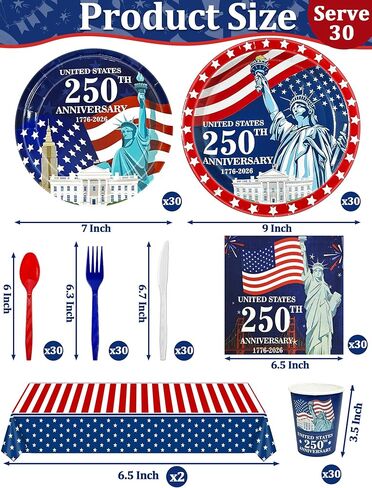 141 Pcs 4th of July Decorations American Flag Patriotic Party Supplies - Serve 20 - Set of 40 Plates 20 Napkins 20 Cups 1 Tablecloth, 60 Knives Forks Spoons, Red White Blue Decor for Independence Day in Saudi Arabia