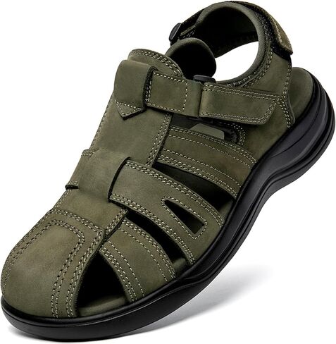 Men's Sport Sandals Closed Toe Leather Hiking Athletic Walking Outdoor Beach Trail River Fishing Water Shoes Lightweight Comfortable Waterproof in Saudi Arabia