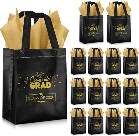 Cholemy 24 Set Graduation Gift Bags Class of 2025 Metallic Graduation Bag with Handle Congrats Bags with Tissue Paper(Black) in Saudi Arabia