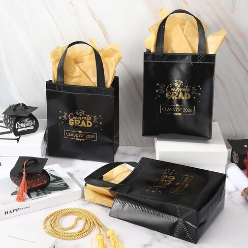 Cholemy 24 Set Graduation Gift Bags Class of 2025 Metallic Graduation Bag with Handle Congrats Bags with Tissue Paper(Black) in Saudi Arabia