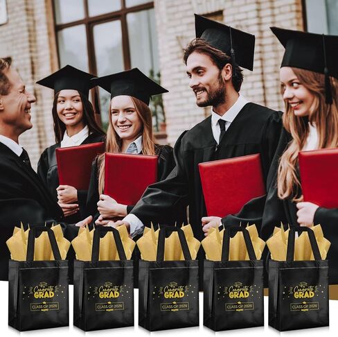 Cholemy 24 Set Graduation Gift Bags Class of 2025 Metallic Graduation Bag with Handle Congrats Bags with Tissue Paper(Black) in Saudi Arabia