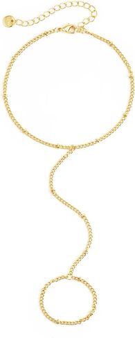 Gold Hand Chain Bracelets for Women, 14K Gold Plated Hand Chain Dainty Finger Ring Bracelet Gold Jewelry Gifts Trendy in Saudi Arabia