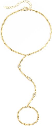 Gold Hand Chain Bracelets for Women, 14K Gold Plated Hand Chain Dainty Finger Ring Bracelet Gold Jewelry Gifts Trendy in Kuwait