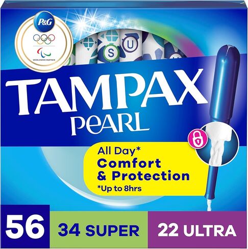 TAMPAX Pearl Stampons multipack ، مع جديلة تسرب ، امتصاص فائق/فائق ، غير معقود ، 56 عدد in Saudi Arabia
