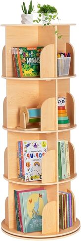 Rotating Bookshelf, Wood Bookshelf Corner Bookshelf, 360 Display 5 Tier Spinning Bookshelf Tower Lazy Susan, Tall Bookcase Storage Rack for Kids&Adults, Revolving Bookcase Book Shelf for Bedroom in Saudi Arabia