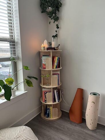 Rotating Bookshelf, Wood Bookshelf Corner Bookshelf, 360 Display 5 Tier Spinning Bookshelf Tower Lazy Susan, Tall Bookcase Storage Rack for Kids&Adults, Revolving Bookcase Book Shelf for Bedroom in Saudi Arabia