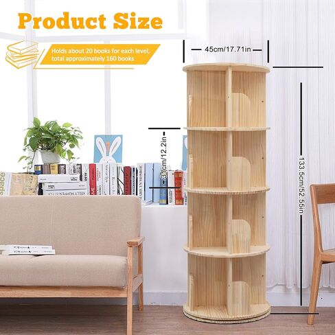 Rotating Bookshelf, Wood Bookshelf Corner Bookshelf, 360 Display 5 Tier Spinning Bookshelf Tower Lazy Susan, Tall Bookcase Storage Rack for Kids&Adults, Revolving Bookcase Book Shelf for Bedroom in Saudi Arabia
