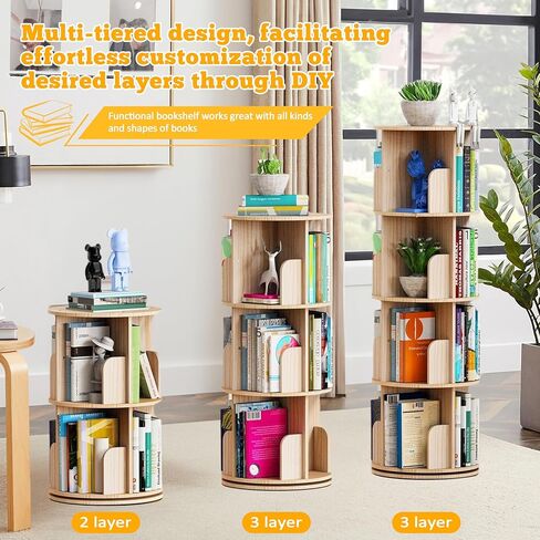 Rotating Bookshelf, Wood Bookshelf Corner Bookshelf, 360 Display 5 Tier Spinning Bookshelf Tower Lazy Susan, Tall Bookcase Storage Rack for Kids&Adults, Revolving Bookcase Book Shelf for Bedroom in Saudi Arabia