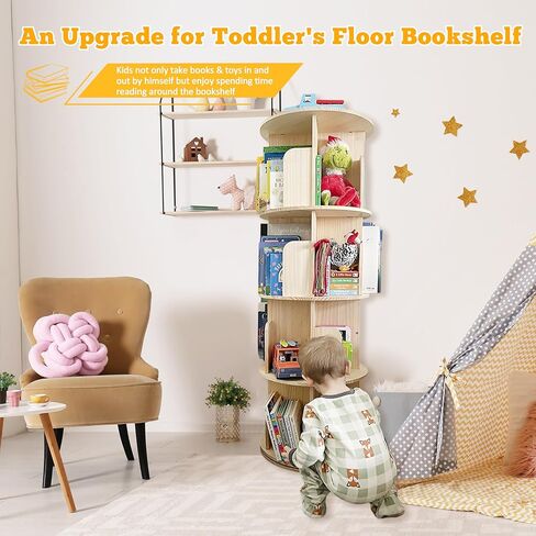 Rotating Bookshelf, Wood Bookshelf Corner Bookshelf, 360 Display 5 Tier Spinning Bookshelf Tower Lazy Susan, Tall Bookcase Storage Rack for Kids&Adults, Revolving Bookcase Book Shelf for Bedroom in Saudi Arabia