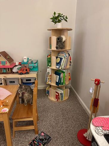Rotating Bookshelf, Wood Bookshelf Corner Bookshelf, 360 Display 5 Tier Spinning Bookshelf Tower Lazy Susan, Tall Bookcase Storage Rack for Kids&Adults, Revolving Bookcase Book Shelf for Bedroom in Saudi Arabia