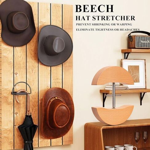 قبعة قابلة للتمدد للقبعات الملائمة، قبعة قابلة للتعديل مقاس 7 إلى 8 1/2، أداة تمديد القبعة، أداة إعادة تشكيل القبعة تناسب جميع القبعات - خشب صلب، موسع القبعة عالي التحمل in Kuwait