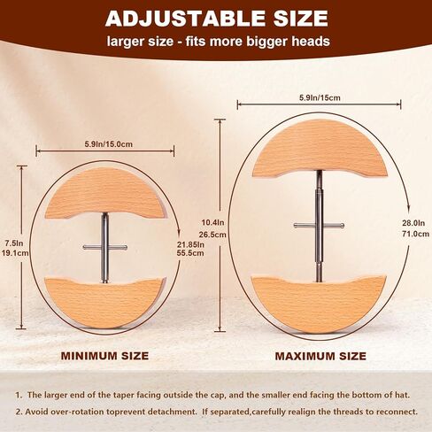 قبعة قابلة للتمدد للقبعات الملائمة، قبعة قابلة للتعديل مقاس 7 إلى 8 1/2، أداة تمديد القبعة، أداة إعادة تشكيل القبعة تناسب جميع القبعات - خشب صلب، موسع القبعة عالي التحمل in Kuwait