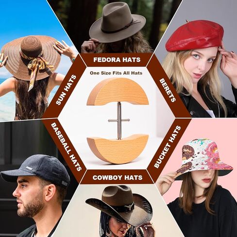 قبعة قابلة للتمدد للقبعات الملائمة، قبعة قابلة للتعديل مقاس 7 إلى 8 1/2، أداة تمديد القبعة، أداة إعادة تشكيل القبعة تناسب جميع القبعات - خشب صلب، موسع القبعة عالي التحمل in Kuwait