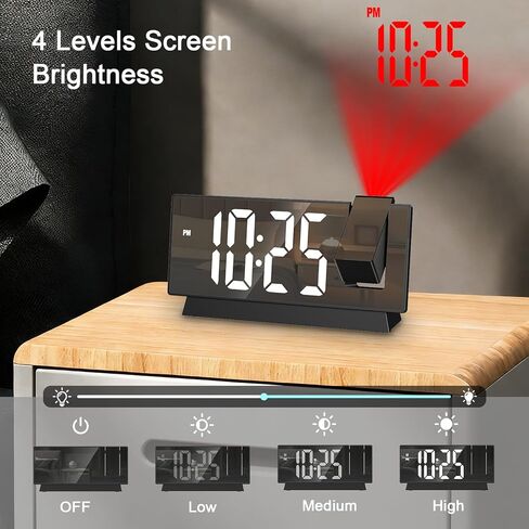 JXTZ Projection Alarm Clock, Large Screen Projector Clock for Bedroom Ceiling, Digital Clock with 180° Projector, 4 Levels Brightness, Alarm Clock Projector with Temperature Date Snooze 12H/24H in Kuwait