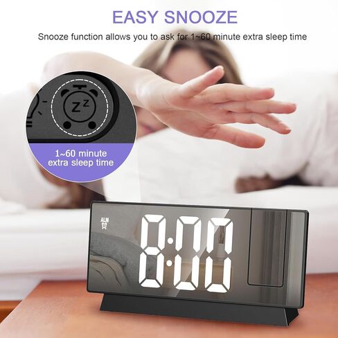 JXTZ Projection Alarm Clock, Large Screen Projector Clock for Bedroom Ceiling, Digital Clock with 180° Projector, 4 Levels Brightness, Alarm Clock Projector with Temperature Date Snooze 12H/24H in Kuwait