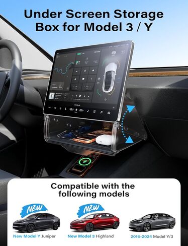 وحدة تخزين تحت الشاشة طراز Y Model 3، وحدة تخزين خصوصية قابلة للإخفاء لمنظم وحدة التحكم المركزية للطراز Y موديل 3، قابلة للإغلاق ومتوافقة مع ملحقات الطراز Y Model 3 2024 in Kuwait