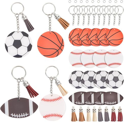 1 Box 64pcs DIY Sports Keychain Basketball Keychain DIY Acrylic Personalized Sports Basketballs DIY Keychains Charms Tassel Kit for Jewelry Key Chain Making Crafts Adult Sport Ball Gifts in Kuwait