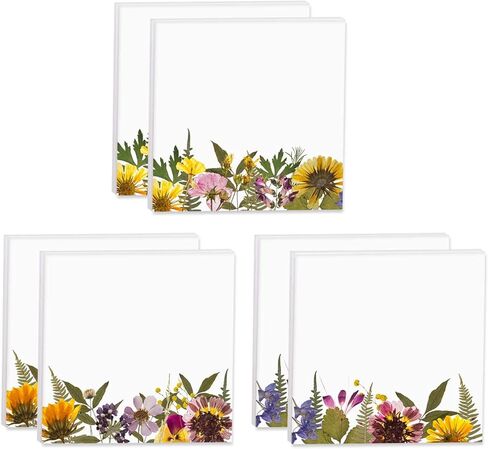 Watercolor Wild Greenery Sticky Note Pads / 4" x 3" Botanical Sticky Notes/Set of 6 Pads / 50 Sheets Per Pad/Three Unique Designs/Made in The USA in Kuwait