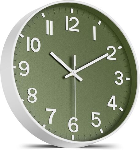 Wall Clock, Battery Operated, Modern Minimalist Design for Living Room, Office, Kitchen, Bedroom, and Bathroom - Quiet, Stylish, and Perfect for Any Room – Olive Green, 8 Inch in Kuwait