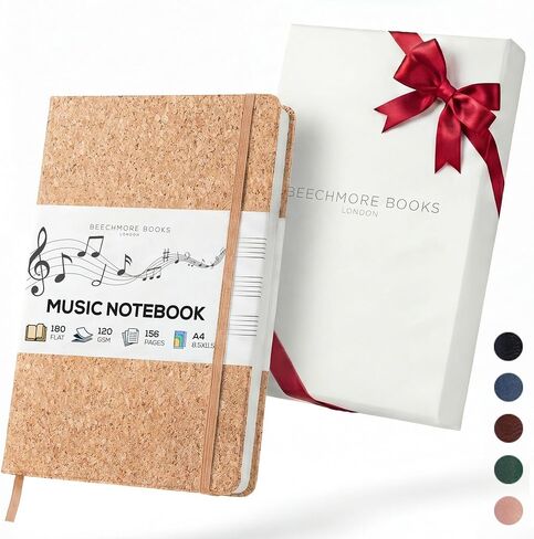 BEECHMORE BOOKS Blank Sheet Music Notebook - A4 156 Thick Pages 8.5 x 11.5 inch, 10-Staff Hardcover Vegan Leather 120gsm Composition Manuscript Paper - Boxed for Gifts Writers, Musicians in Kuwait