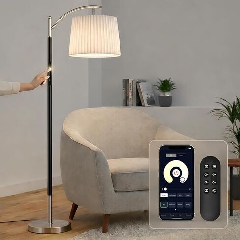 Floor Lamp, LED Floor Lamp with APP & Remote & Touch Control, Stepless Color Temperatures and Brightness, Tall Standing Lamp with Pleated Lampshade for Living Room, Bedroom, Office(Black Gold) in Saudi Arabia