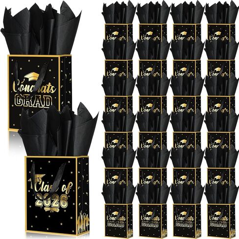 Nezyo 24 Pcs 2025 Graduation Gift Bag with Handle and Tissue Paper 7 x 9 Inch Grad Gift Bag Bulk Congrats Grad Party Favor Bag for High School College University Students Party Supplies (Black) in Saudi Arabia
