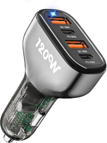 شاحن سيارة USB C بقوة 120 وات، محول شاحن سيارة USB ولاعة سجائر 4 منافذ SONRU، [2 PD 60W+2 QC3.0 30W] شحن سريع لهاتف iPhone 14 Pro Max Galaxy S23/22 Google Pixel LG iPad Air in Kuwait