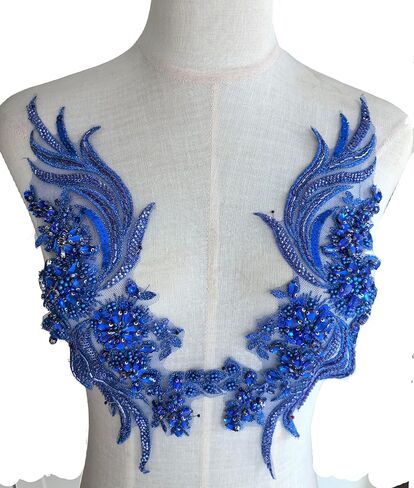 Jenniferwu Handmade beaded appliques Embroidered Rhinestone Lace Beaded Apnplique with Sequins Trim lace Patches for Wedding Evening Dress DIY Manual Accessories One Pair LA1008-Green in Kuwait