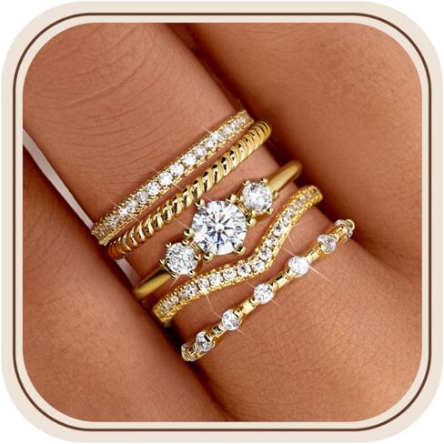 Florideco Stackable Gold Rings for Women 14K Gold Plated Minimalist Non Tarnish Cubic Zirconia Thumb Ring Set Dainty Gold Knuckle Ring Trendy Statement Stacking Rings Set Size 5-10 in Kuwait
