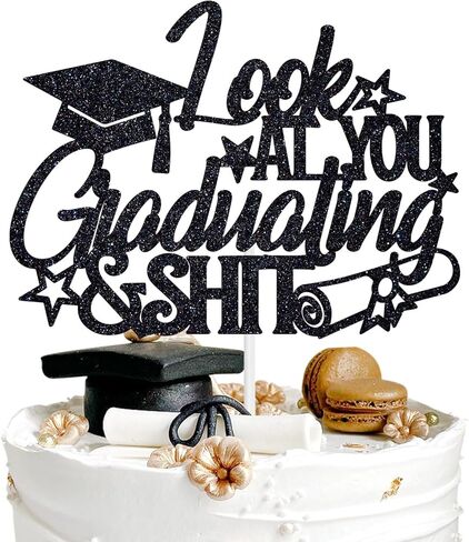 Look at You Graduating & Shit Cake Topper, Congrats Grad/So Proud of You, Class of 2025 High School College Graduation Party Decorations Supplies for Boy Girl, Blue and Gold Glitter in Saudi Arabia