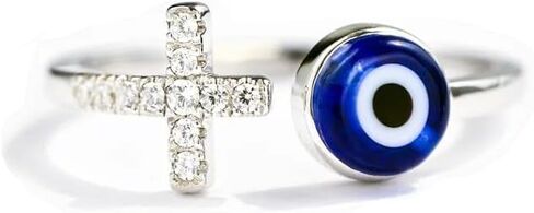 Adjustable Evil Eye Ring Silver Dainty Open Adjustable Rings Cross Evil Eye Jewelry for Women Energy Protection Ring in Kuwait